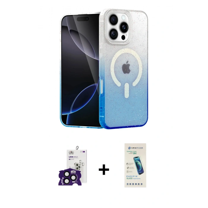 MARSİLYAN™- iPhone 16 Pro Max Kılıf Eksen Minimal Özel Seri - Şeffaf Pasifik Cam Ekran Koruyucu + Bilvis Titan Kamera Lens - SH