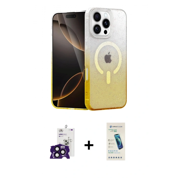 MARSİLYAN™- iPhone 16 Pro Max Kılıf Eksen Minimal Özel Seri - Şeffaf Pasifik Cam Ekran Koruyucu + Bilvis Titan Kamera Lens - SH