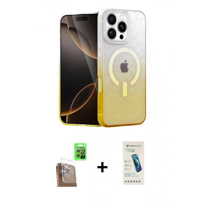 MARSİLYAN™- iPhone 16 Pro Max Kılıf Eksen Minimal Özel Seri - Şeffaf Pasifik Cam Ekran Koruyucu + Raze Metal Kamera Lens - CLTM