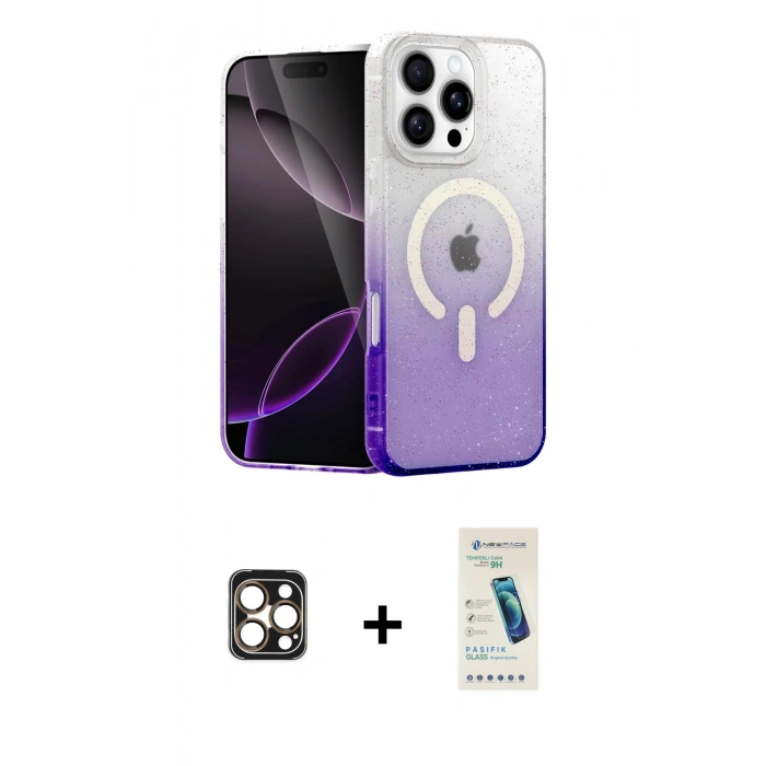 MARSİLYAN™- iPhone 16 Pro Max Kılıf Eksen Minimal Özel Seri - Şeffaf Pasifik Cam Ekran Koruyucu + PVD Metal Kamera Lens - GD