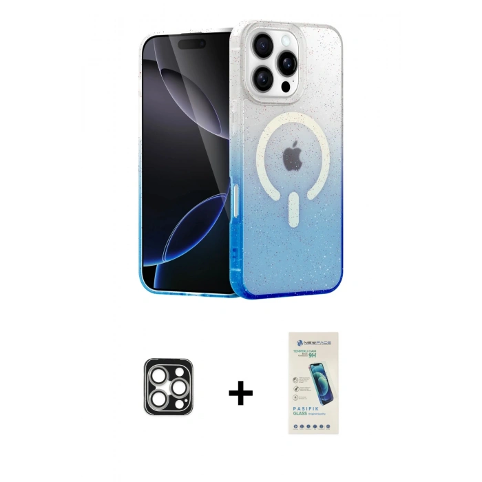 MARSİLYAN™- iPhone 16 Pro Max Kılıf Eksen Minimal Özel Seri - Şeffaf Pasifik Cam Ekran Koruyucu + PVD Metal Kamera Lens - GS