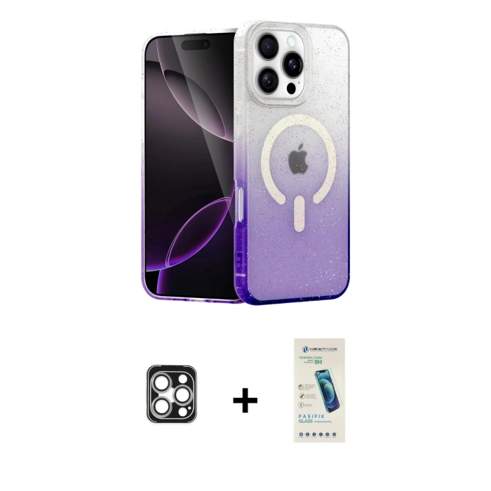 MARSİLYAN™- iPhone 16 Pro Max Kılıf Eksen Minimal Özel Seri - Şeffaf Pasifik Cam Ekran Koruyucu + PVD Metal Kamera Lens - GS