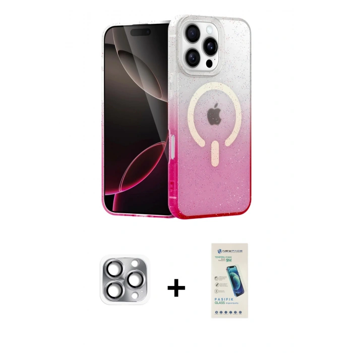 MARSİLYAN™- iPhone 16 Pro Max Kılıf Eksen Minimal Özel Seri - Şeffaf Pasifik Cam Ekran Koruyucu + Pers Alüminyum Kamera Lens - GI