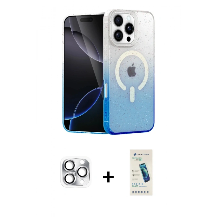 MARSİLYAN™- iPhone 16 Pro Max Kılıf Eksen Minimal Özel Seri - Şeffaf Pasifik Cam Ekran Koruyucu + Pers Alüminyum Kamera Lens - GS