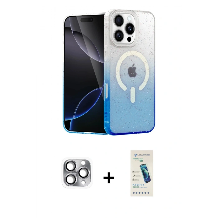 MARSİLYAN™- iPhone 16 Pro Max Kılıf Eksen Minimal Özel Seri - Şeffaf Pasifik Cam Ekran Koruyucu + Pers Alüminyum Kamera Lens - GI