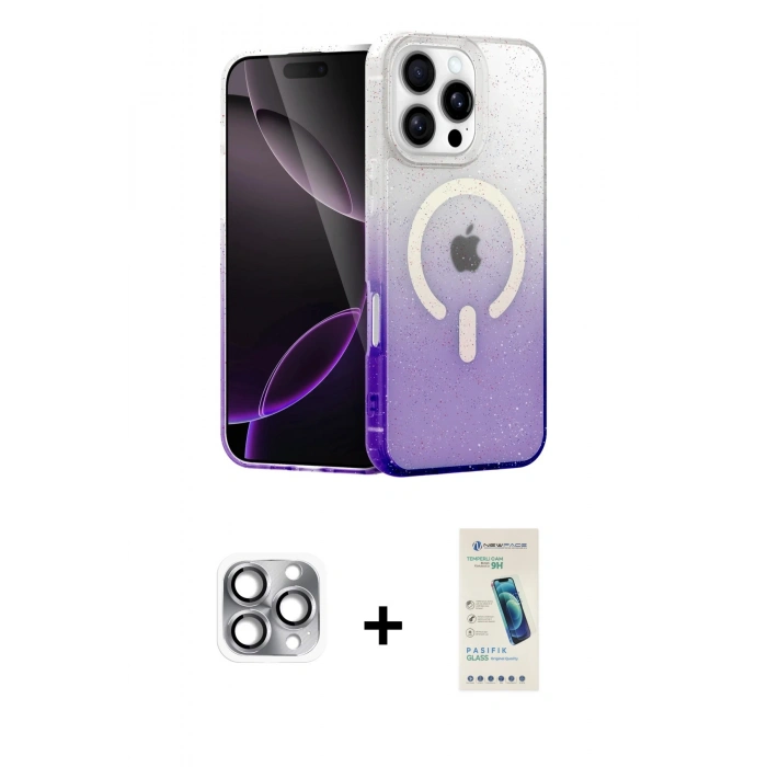 MARSİLYAN™- iPhone 16 Pro Max Kılıf Eksen Minimal Özel Seri - Şeffaf Pasifik Cam Ekran Koruyucu + Pers Alüminyum Kamera Lens - GI