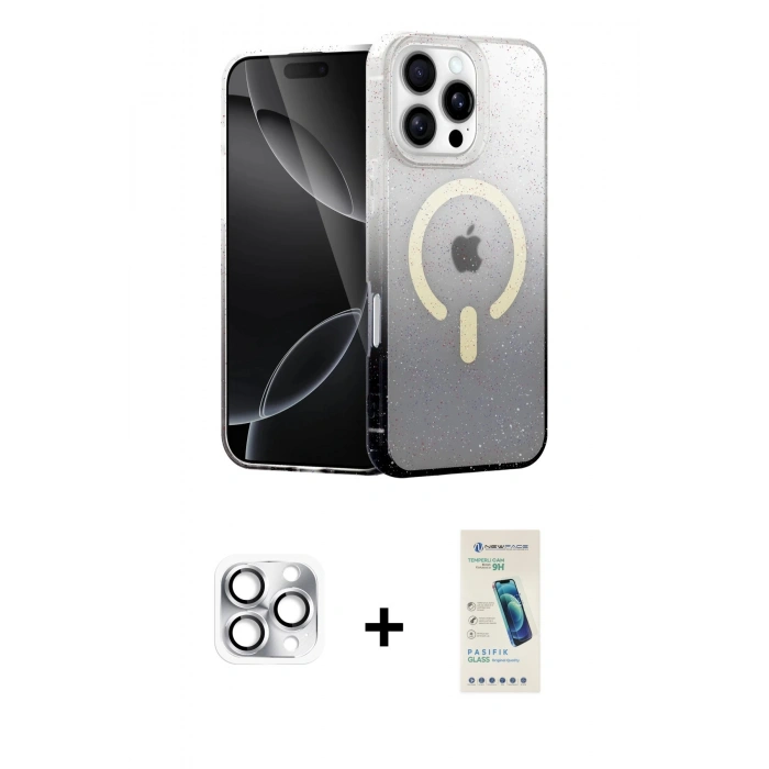 MARSİLYAN™- iPhone 16 Pro Max Kılıf Eksen Minimal Özel Seri - Şeffaf Pasifik Cam Ekran Koruyucu + Pers Alüminyum Kamera Lens - GS