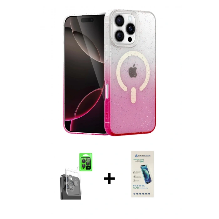 MARSİLYAN™- iPhone 16 Pro Max Kılıf Eksen Minimal Özel Seri - Şeffaf Pasifik Cam Ekran Koruyucu + Raze Metal Kamera Lens - SH