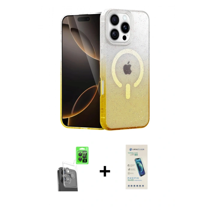 MARSİLYAN™- iPhone 16 Pro Max Kılıf Eksen Minimal Özel Seri - Şeffaf Pasifik Cam Ekran Koruyucu + Raze Metal Kamera Lens - SH