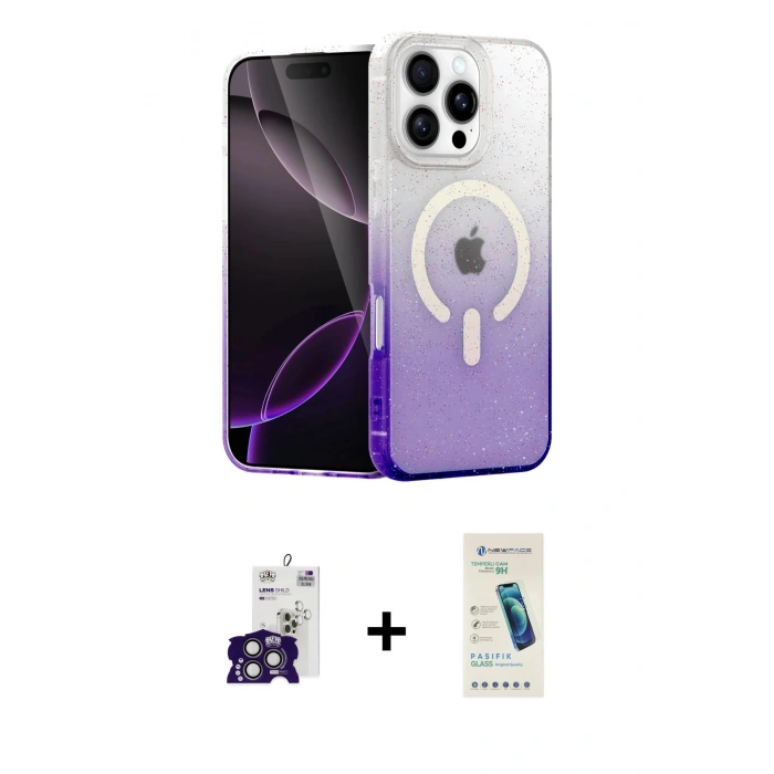 MARSİLYAN™- iPhone 16 Pro Max Kılıf Eksen Minimal Özel Seri - Şeffaf Pasifik Cam Ekran Koruyucu + Titanyum Gri Bilvis Titan Kamera Lens