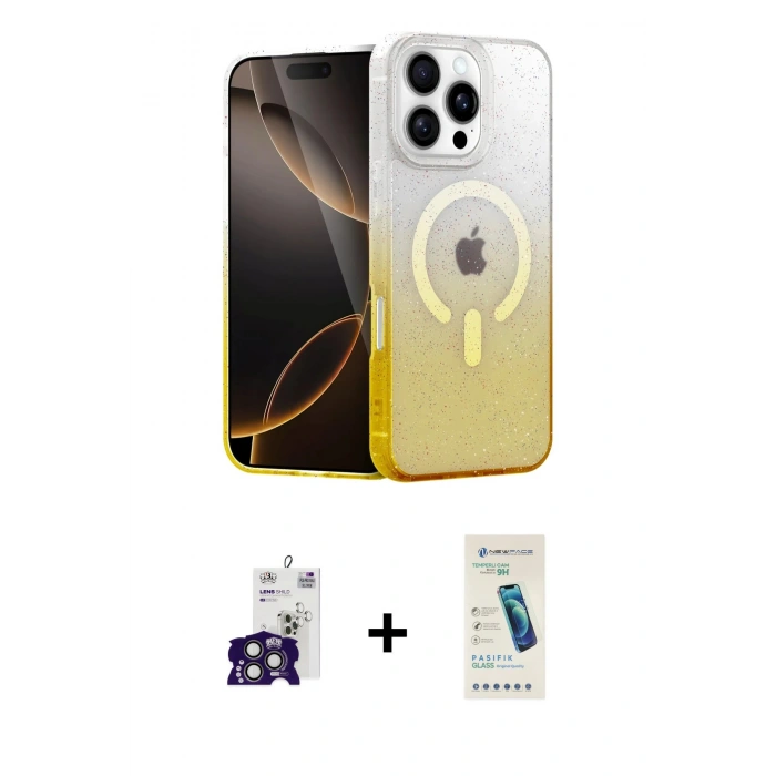 MARSİLYAN™- iPhone 16 Pro Max Kılıf Eksen Minimal Özel Seri - Şeffaf Pasifik Cam Ekran Koruyucu + Titanyum Gri Bilvis Titan Kamera Lens