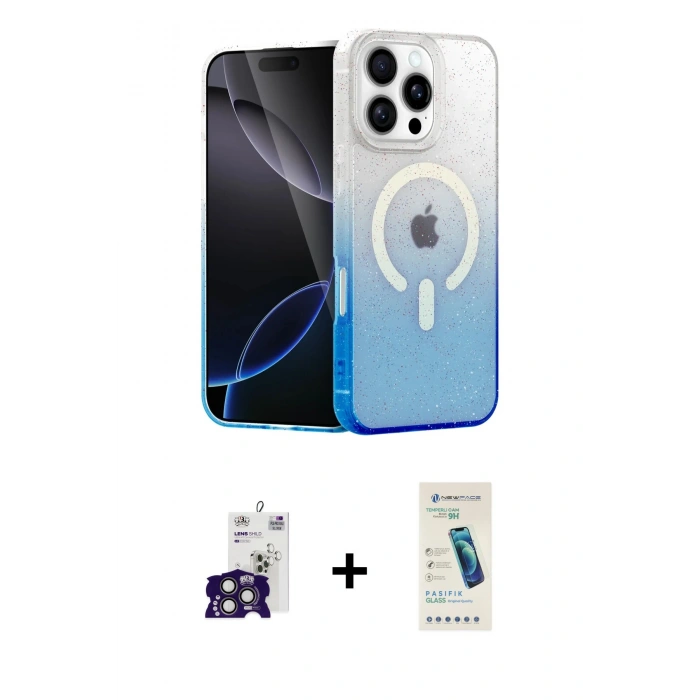 MARSİLYAN™- iPhone 16 Pro Max Kılıf Eksen Minimal Özel Seri - Şeffaf Pasifik Cam Ekran Koruyucu + Titanyum Gri Bilvis Titan Kamera Lens