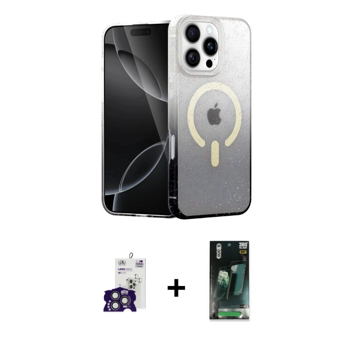 MARSİLYAN™- iPhone 16 Pro Max Kılıf Eksen Minimal Özel Seri - Siyah 360 Mat Full Body Arka Koruyucu + Bilvis Titan Kamera Lens - TMGI