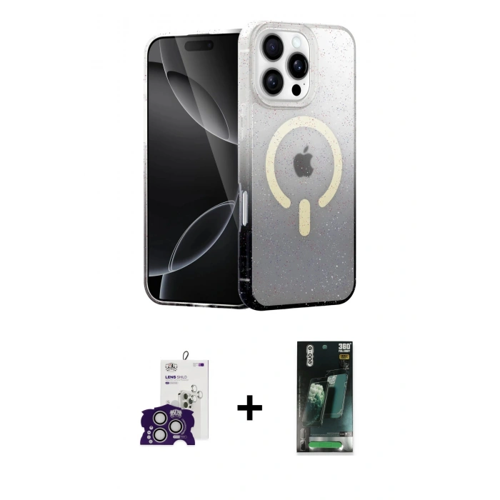 MARSİLYAN™- iPhone 16 Pro Max Kılıf Eksen Minimal Özel Seri - Siyah 360 Mat Full Body Arka Koruyucu + Bilvis Titan Kamera Lens - GS