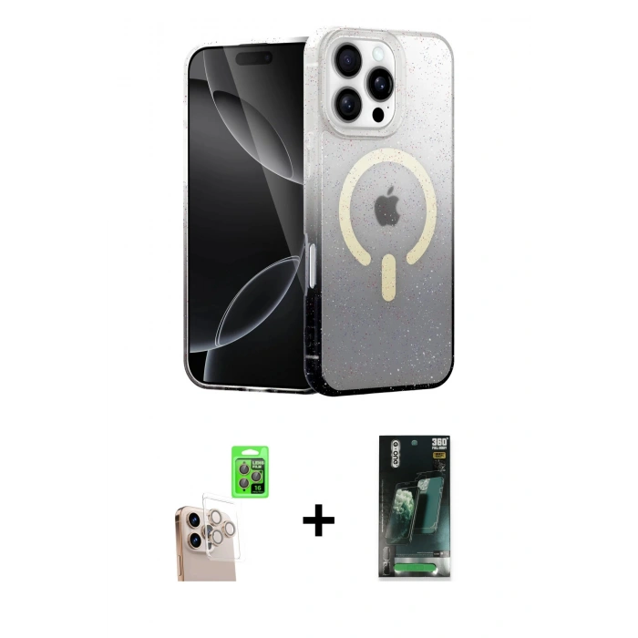 MARSİLYAN™- iPhone 16 Pro Max Kılıf Eksen Minimal Özel Seri - Siyah 360 Mat Full Body Arka Koruyucu + Raze Metal Kamera Lens - NLGY