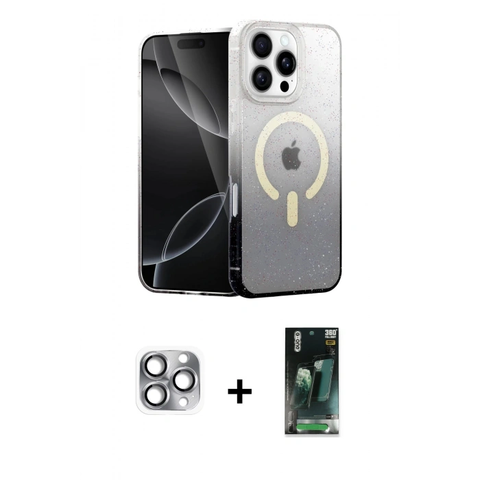 MARSİLYAN™- iPhone 16 Pro Max Kılıf Eksen Minimal Özel Seri - Siyah 360 Mat Full Body Arka Koruyucu + Pers Alüminyum Kamera Lens - GI