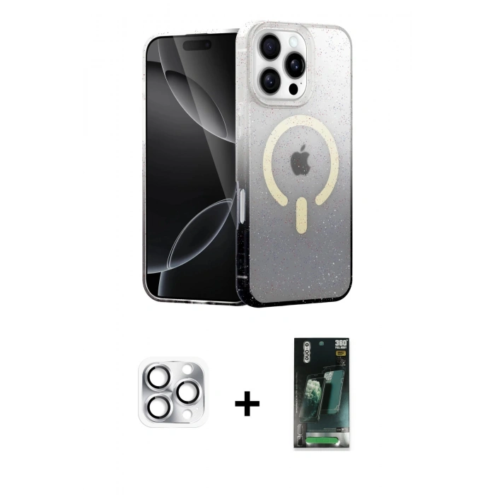 MARSİLYAN™- iPhone 16 Pro Max Kılıf Eksen Minimal Özel Seri - Siyah 360 Mat Full Body Arka Koruyucu + Pers Alüminyum Kamera Lens - GS