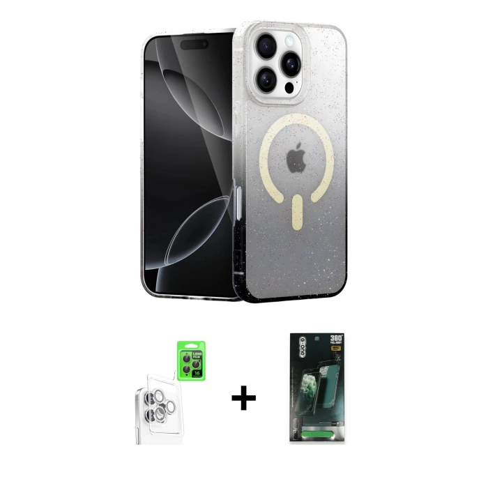 MARSİLYAN™- iPhone 16 Pro Max Kılıf Eksen Minimal Özel Seri - Siyah 360 Mat Full Body Arka Koruyucu + Raze Metal Kamera Lens - BZ