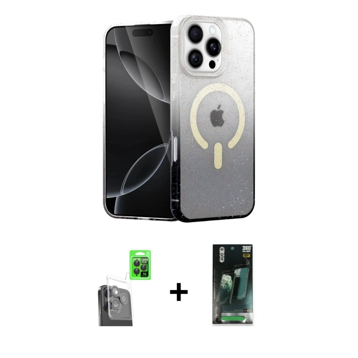 MARSİLYAN™- iPhone 16 Pro Max Kılıf Eksen Minimal Özel Seri - Siyah 360 Mat Full Body Arka Koruyucu + Raze Metal Kamera Lens - SH