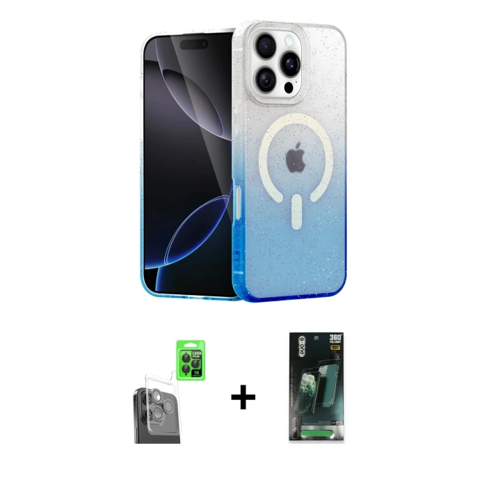 MARSİLYAN™- iPhone 16 Pro Max Kılıf Eksen Minimal Özel Seri - Siyah 360 Mat Full Body Arka Koruyucu + Raze Metal Kamera Lens - SH