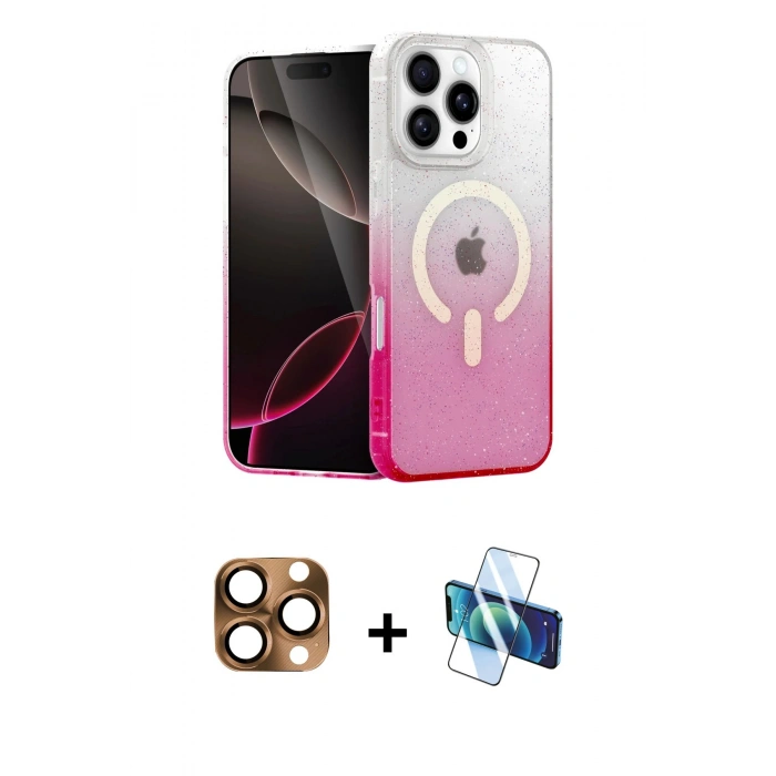 MARSİLYAN™- iPhone 16 Pro Max Kılıf Eksen Minimal Özel Seri - Siyah 3D Antistatik Cam Ekran Koruyucu + Pers Alüminyum Kamera Lens - CLTM