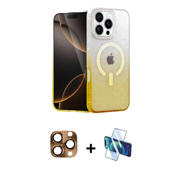 MARSİLYAN™- iPhone 16 Pro Max Kılıf Eksen Minimal Özel Seri - Siyah 3D Antistatik Cam Ekran Koruyucu + Pers Alüminyum Kamera Lens - CLTM