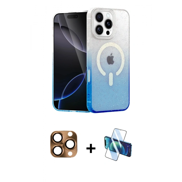 MARSİLYAN™- iPhone 16 Pro Max Kılıf Eksen Minimal Özel Seri - Siyah 3D Antistatik Cam Ekran Koruyucu + Pers Alüminyum Kamera Lens - CLTM