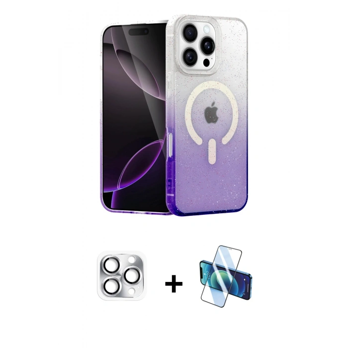 MARSİLYAN™- iPhone 16 Pro Max Kılıf Eksen Minimal Özel Seri - Siyah 3D Antistatik Cam Ekran Koruyucu + Pers Alüminyum Kamera Lens - GS