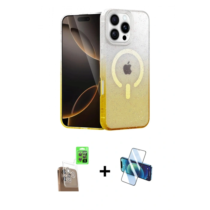 MARSİLYAN™- iPhone 16 Pro Max Kılıf Eksen Minimal Özel Seri - Siyah 3D Antistatik Cam Ekran Koruyucu + Raze Metal Kamera Lens - CLTM