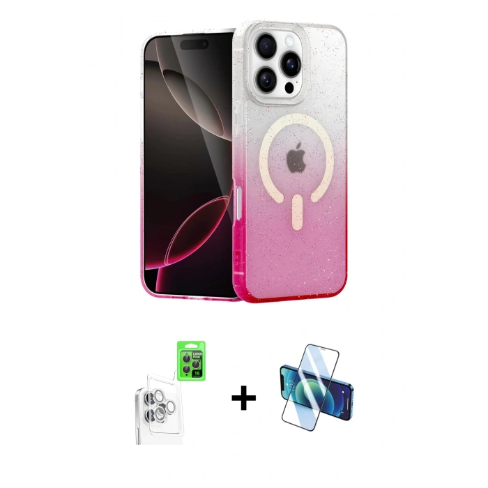 MARSİLYAN™- iPhone 16 Pro Max Kılıf Eksen Minimal Özel Seri - Siyah 3D Antistatik Cam Ekran Koruyucu + Raze Metal Kamera Lens - BZ