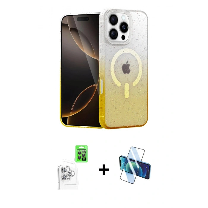 MARSİLYAN™- iPhone 16 Pro Max Kılıf Eksen Minimal Özel Seri - Siyah 3D Antistatik Cam Ekran Koruyucu + Raze Metal Kamera Lens - BZ
