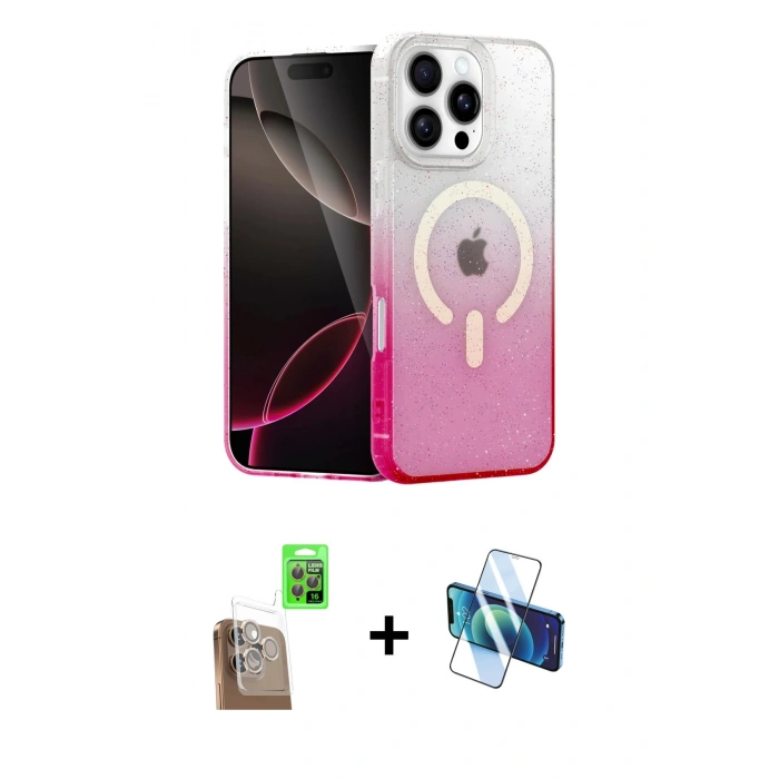 MARSİLYAN™- iPhone 16 Pro Max Kılıf Eksen Minimal Özel Seri - Siyah 3D Antistatik Cam Ekran Koruyucu + Raze Metal Kamera Lens - CLTM