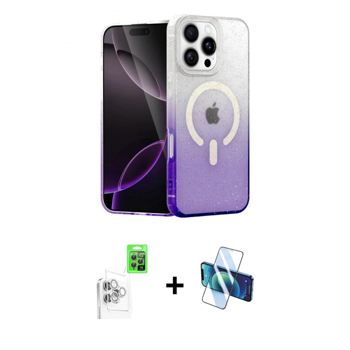 MARSİLYAN™- iPhone 16 Pro Max Kılıf Eksen Minimal Özel Seri - Siyah 3D Antistatik Cam Ekran Koruyucu + Raze Metal Kamera Lens - BZ