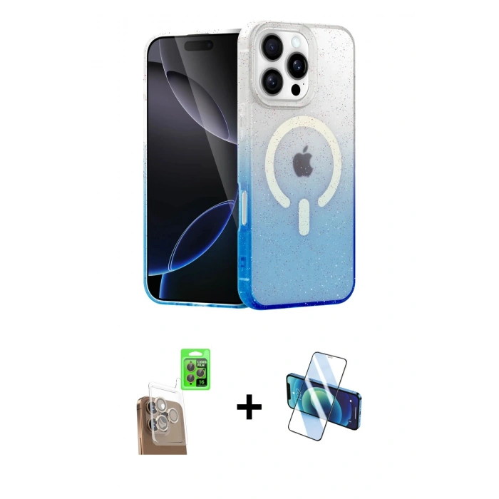 MARSİLYAN™- iPhone 16 Pro Max Kılıf Eksen Minimal Özel Seri - Siyah 3D Antistatik Cam Ekran Koruyucu + Raze Metal Kamera Lens - CLTM