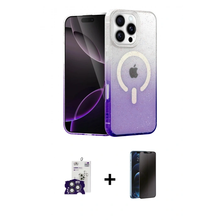 MARSİLYAN™- iPhone 16 Pro Max Kılıf Eksen Minimal Özel Seri - Siyah 3D Antistatik Hayalet Cam Ekran Koruyucu + Bilvis Titan Kamera Lens - TMGI