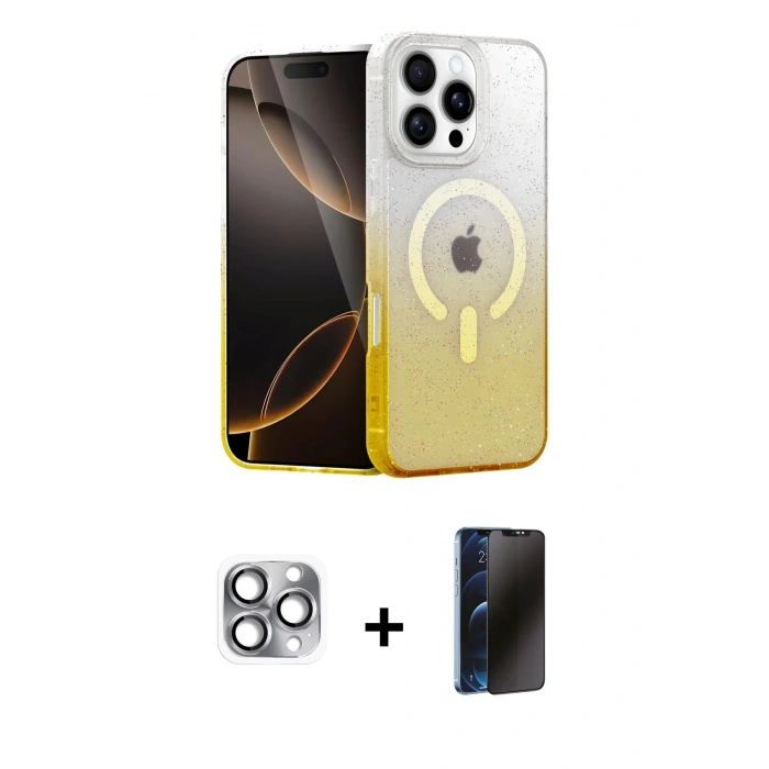 MARSİLYAN™- iPhone 16 Pro Max Kılıf Eksen Minimal Özel Seri - Siyah 3D Antistatik Hayalet Cam Ekran Koruyucu + Pers Alüminyum Kamera Lens - GI