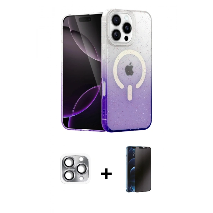 MARSİLYAN™- iPhone 16 Pro Max Kılıf Eksen Minimal Özel Seri - Siyah 3D Antistatik Hayalet Cam Ekran Koruyucu + Pers Alüminyum Kamera Lens - GI