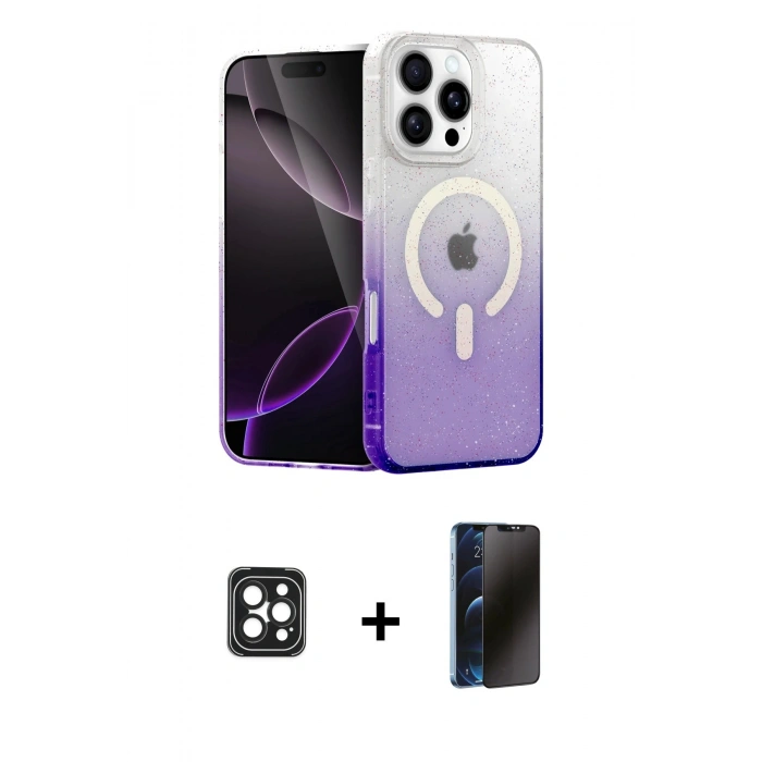 MARSİLYAN™- iPhone 16 Pro Max Kılıf Eksen Minimal Özel Seri - Siyah 3D Antistatik Hayalet Cam Ekran Koruyucu + PVD Metal Kamera Lens - SH