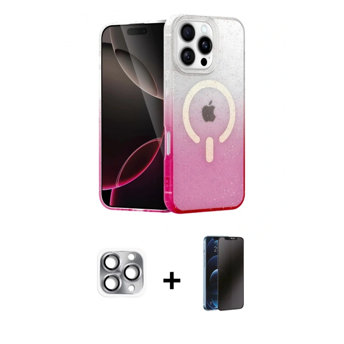 MARSİLYAN™- iPhone 16 Pro Max Kılıf Eksen Minimal Özel Seri - Siyah 3D Antistatik Hayalet Cam Ekran Koruyucu + Pers Alüminyum Kamera Lens - GI
