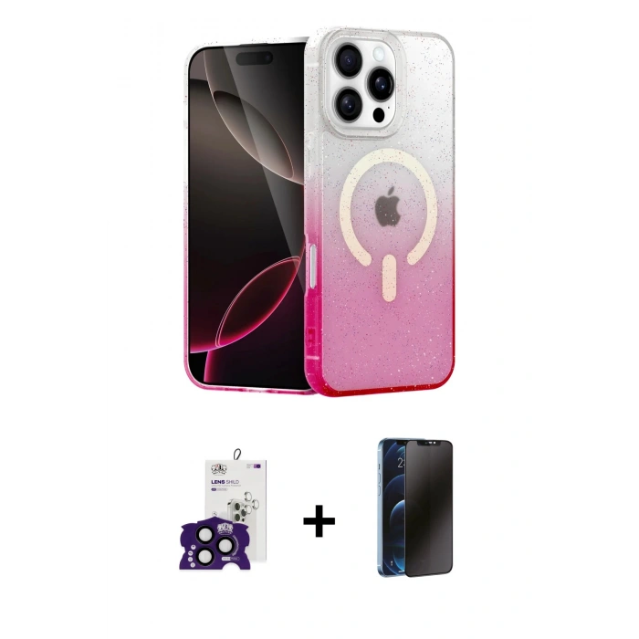MARSİLYAN™- iPhone 16 Pro Max Kılıf Eksen Minimal Özel Seri - Siyah 3D Antistatik Hayalet Cam Ekran Koruyucu + Bilvis Titan Kamera Lens - SH