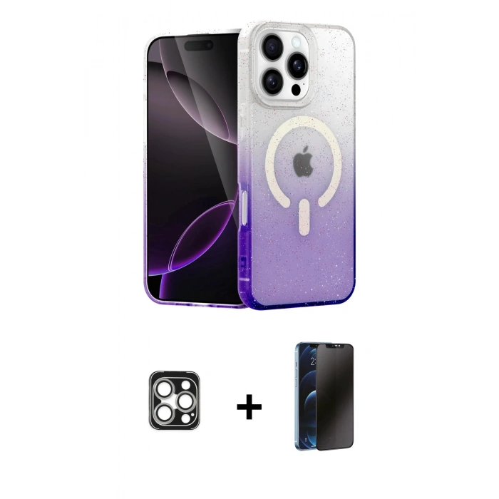 MARSİLYAN™- iPhone 16 Pro Max Kılıf Eksen Minimal Özel Seri - Siyah 3D Antistatik Hayalet Cam Ekran Koruyucu + PVD Metal Kamera Lens - GS