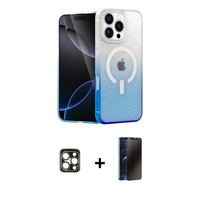 MARSİLYAN™- iPhone 16 Pro Max Kılıf Eksen Minimal Özel Seri - Siyah 3D Antistatik Hayalet Cam Ekran Koruyucu + PVD Metal Kamera Lens - GD