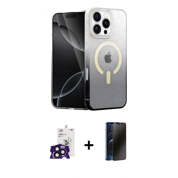 MARSİLYAN™- iPhone 16 Pro Max Kılıf Eksen Minimal Özel Seri - Siyah 3D Antistatik Hayalet Cam Ekran Koruyucu + Bilvis Titan Kamera Lens - SH