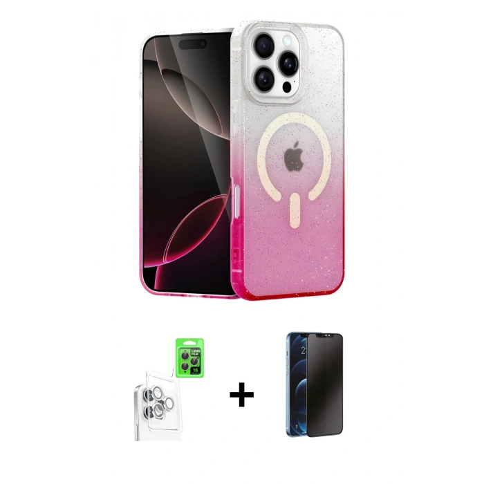 MARSİLYAN™- iPhone 16 Pro Max Kılıf Eksen Minimal Özel Seri - Siyah 3D Antistatik Hayalet Cam Ekran Koruyucu + Raze Metal Kamera Lens - BZ