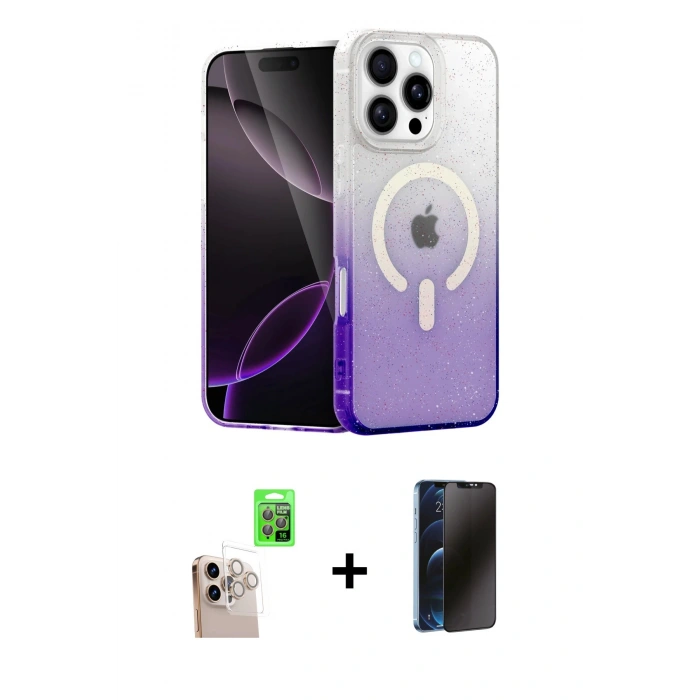MARSİLYAN™- iPhone 16 Pro Max Kılıf Eksen Minimal Özel Seri - Siyah 3D Antistatik Hayalet Cam Ekran Koruyucu + Raze Metal Kamera Lens - NLGY