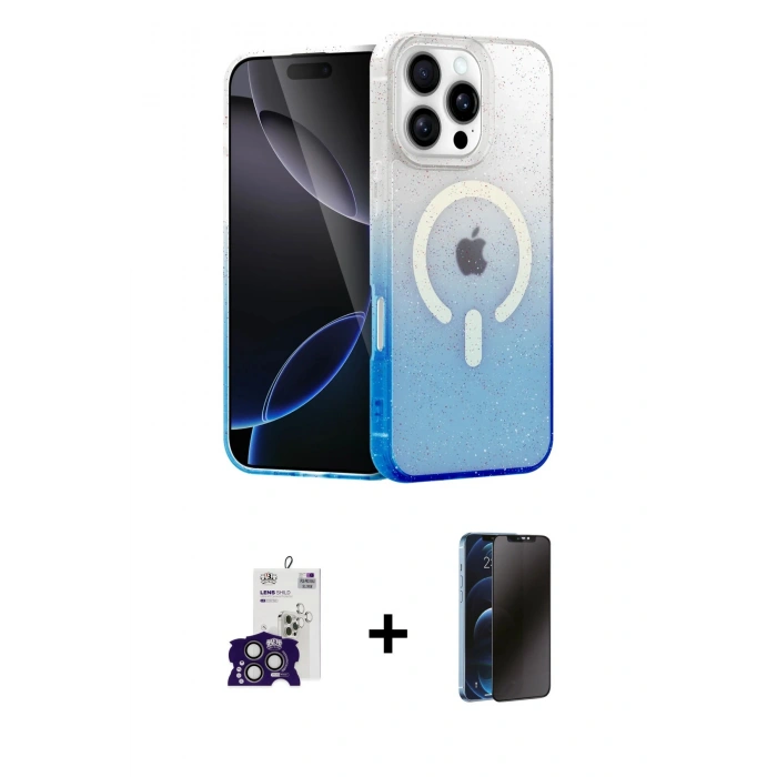 MARSİLYAN™- iPhone 16 Pro Max Kılıf Eksen Minimal Özel Seri - Siyah 3D Antistatik Hayalet Cam Ekran Koruyucu + Bilvis Titan Kamera Lens - TMGI