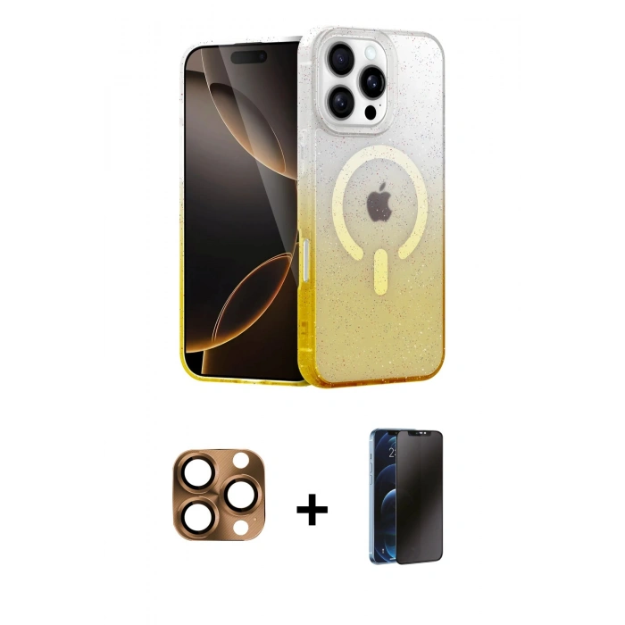 MARSİLYAN™- iPhone 16 Pro Max Kılıf Eksen Minimal Özel Seri - Siyah 3D Antistatik Hayalet Cam Ekran Koruyucu + Pers Alüminyum Kamera Lens - CLTM