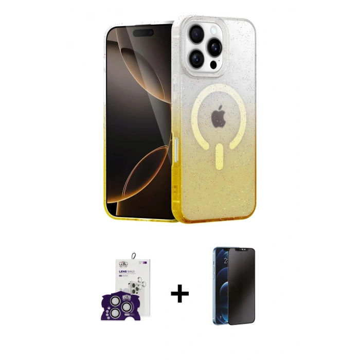 MARSİLYAN™- iPhone 16 Pro Max Kılıf Eksen Minimal Özel Seri - Siyah 3D Antistatik Hayalet Cam Ekran Koruyucu + Bilvis Titan Kamera Lens - GS