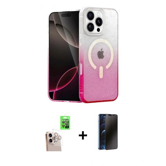 MARSİLYAN™- iPhone 16 Pro Max Kılıf Eksen Minimal Özel Seri - Siyah 3D Antistatik Hayalet Cam Ekran Koruyucu + Raze Metal Kamera Lens - NLGY