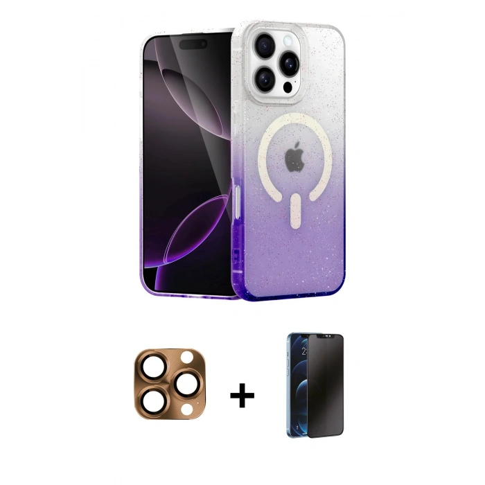 MARSİLYAN™- iPhone 16 Pro Max Kılıf Eksen Minimal Özel Seri - Siyah 3D Antistatik Hayalet Cam Ekran Koruyucu + Pers Alüminyum Kamera Lens - CLTM
